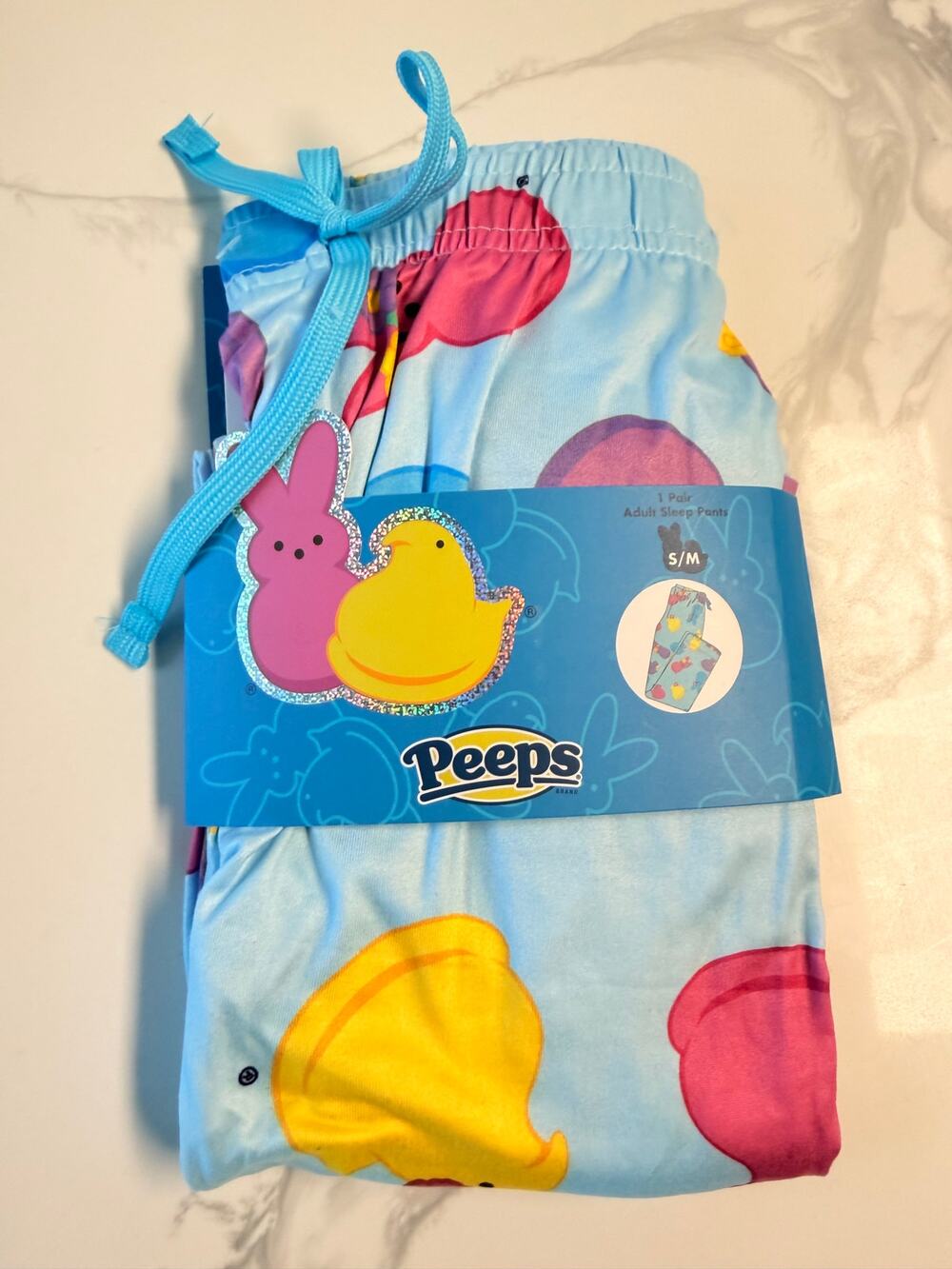 Peeps Adult Sleep Pants S/M Blue Bunny Chick Easter Pajama Lounge Pants NWT